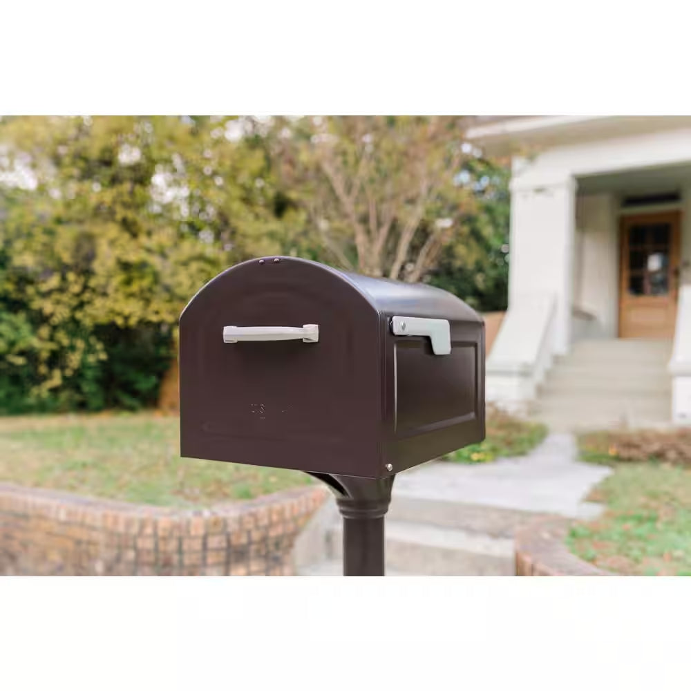 Centennial Extra Large Steel Post Mount Mailbox in Rubbed Bronze Finish with Silver Handle and Flag