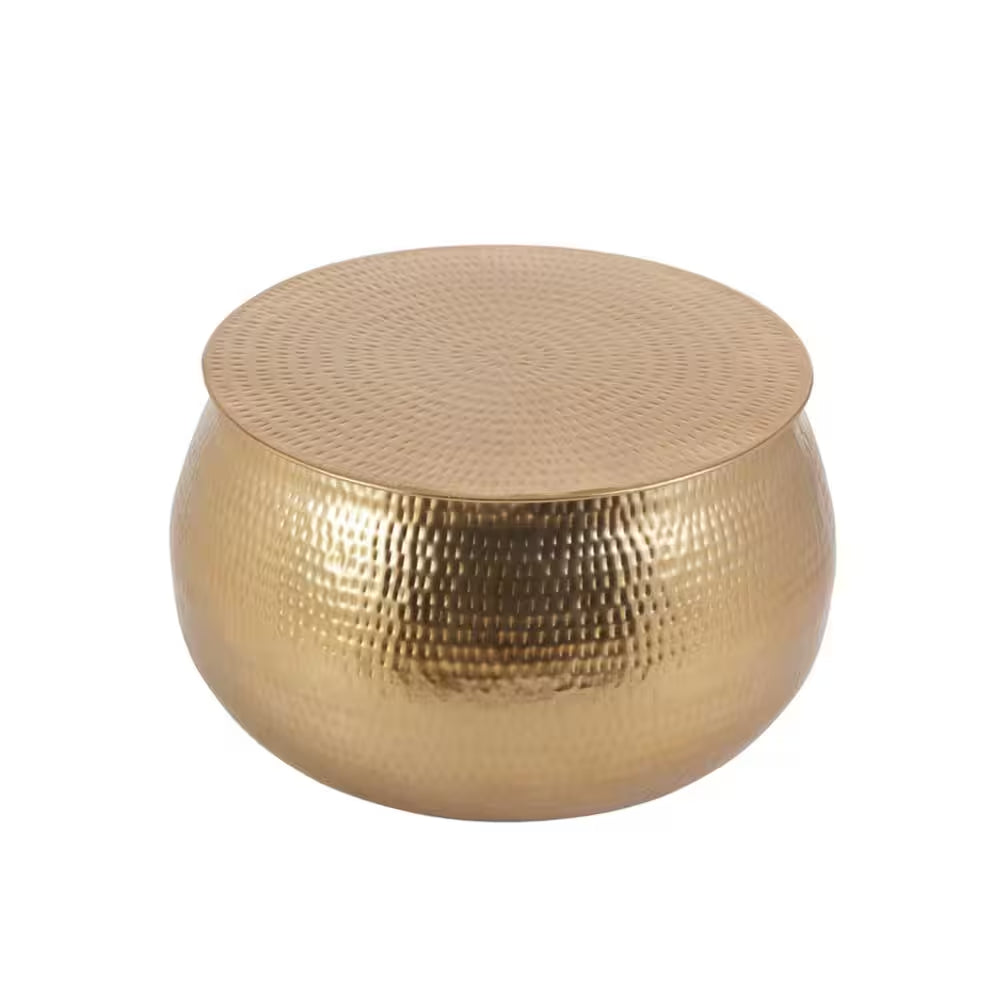 Calluna 30-Inch Gold Round Metal Coffee Table with Lift-Top Storage