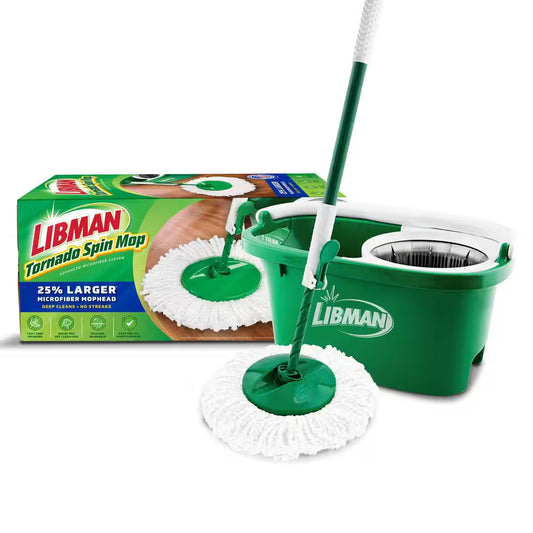 Tornado Spin Mop and Bucket Cleaning System with Microfiber Head, 14-Inch Width, Machine Washable