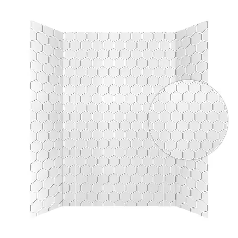 Hex 60" W x 96" H x 42" D 3-Piece Gloss White Glue-Up PVC Tub Surround Wall Panels