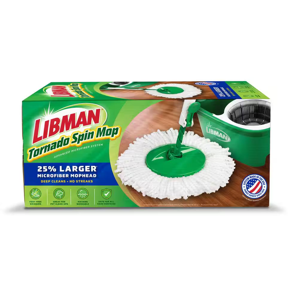 Tornado Spin Mop and Bucket Cleaning System with Microfiber Head, 14-Inch Width, Machine Washable