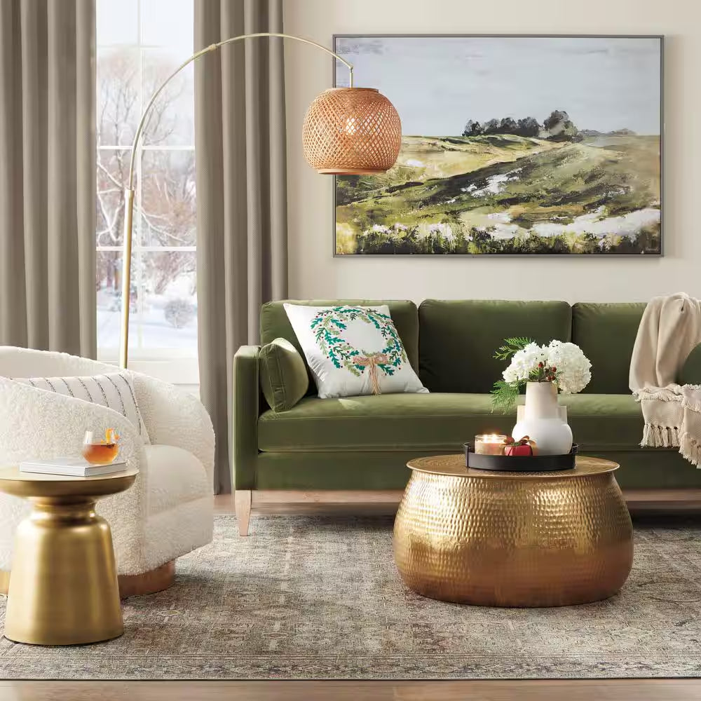 Calluna 30-Inch Gold Round Metal Coffee Table with Lift-Top Storage
