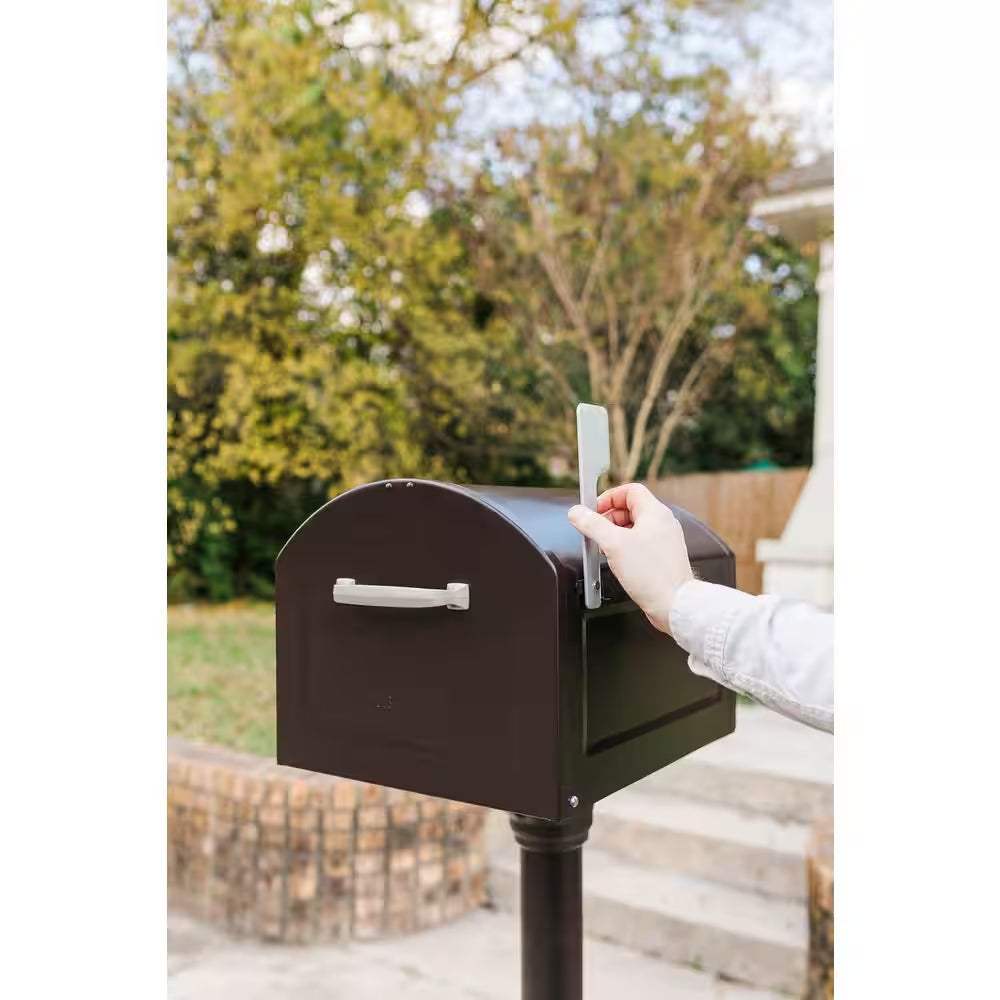 Centennial Extra Large Steel Post Mount Mailbox in Rubbed Bronze Finish with Silver Handle and Flag
