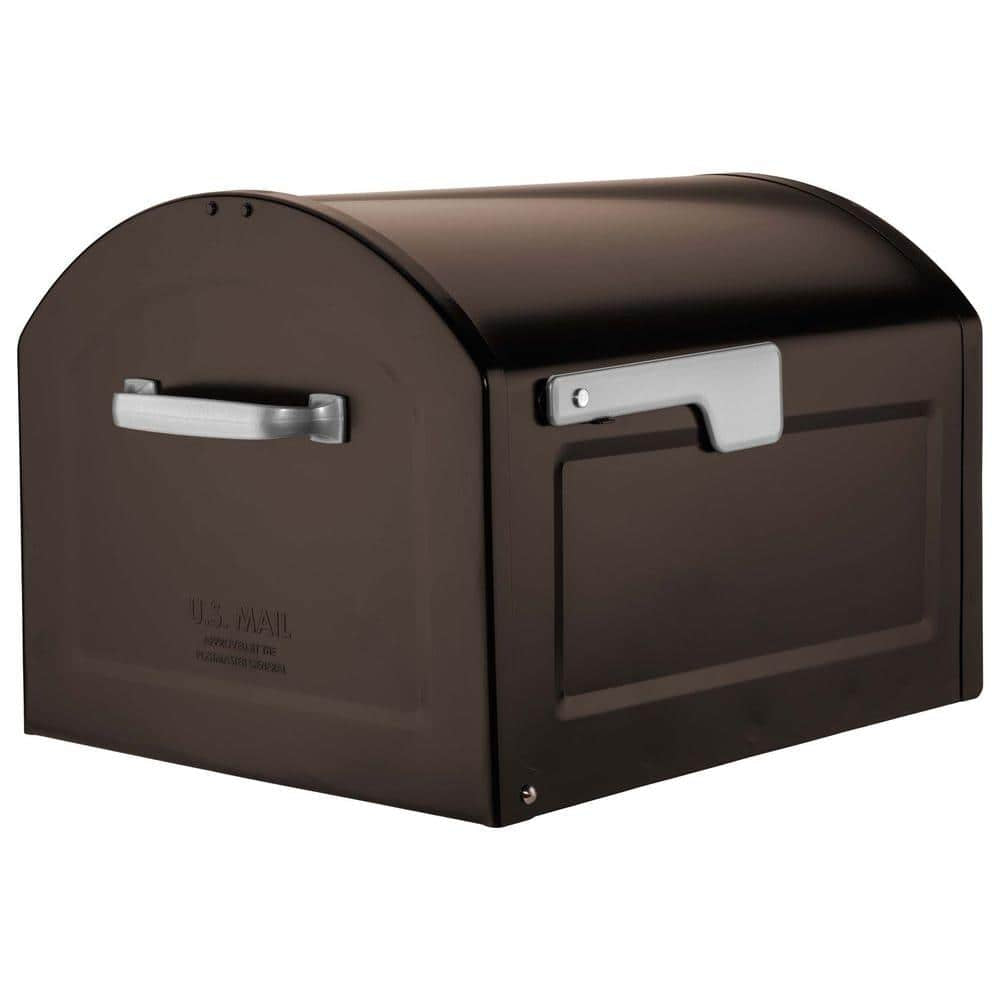 Centennial Extra Large Steel Post Mount Mailbox in Rubbed Bronze Finish with Silver Handle and Flag