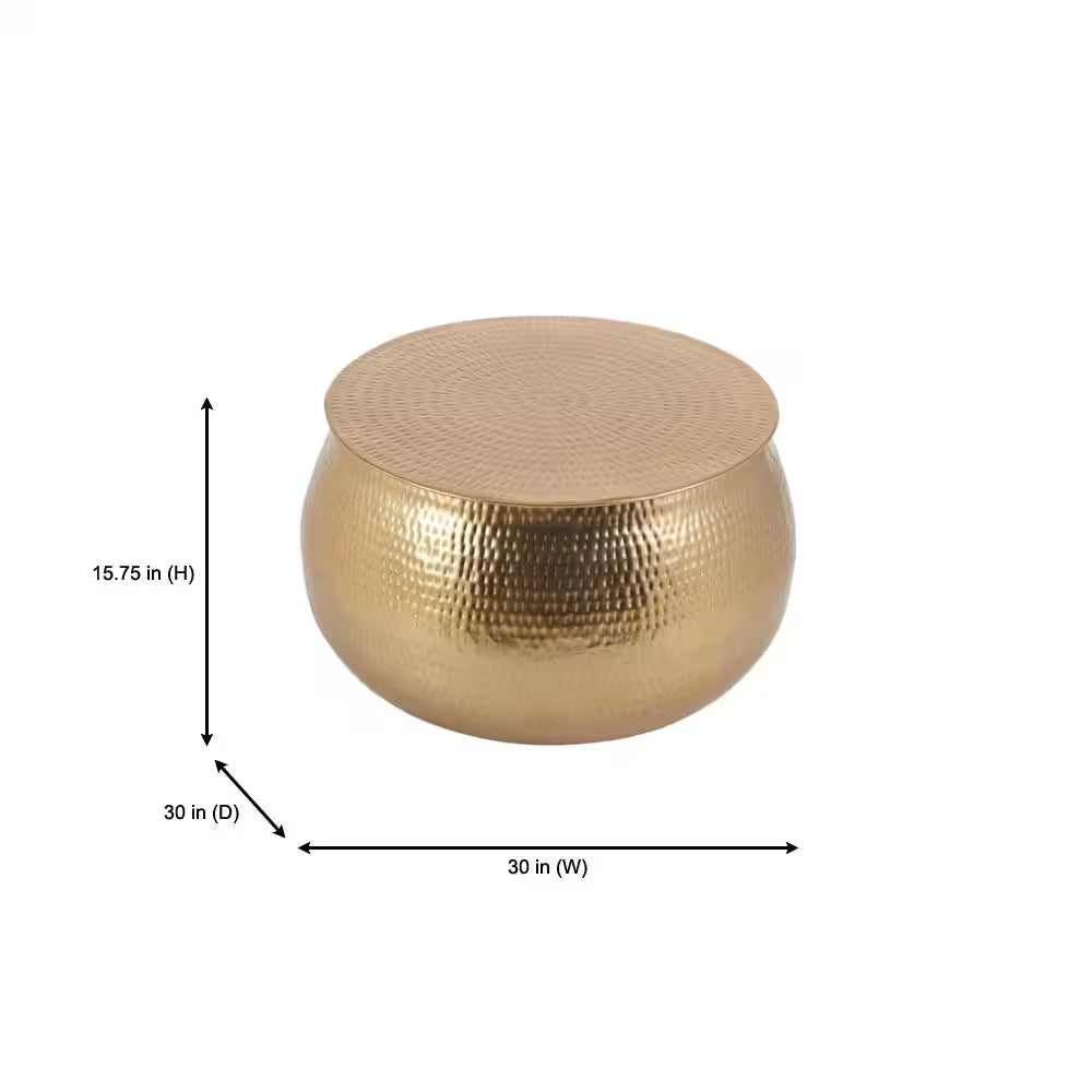 Calluna 30-Inch Gold Round Metal Coffee Table with Lift-Top Storage