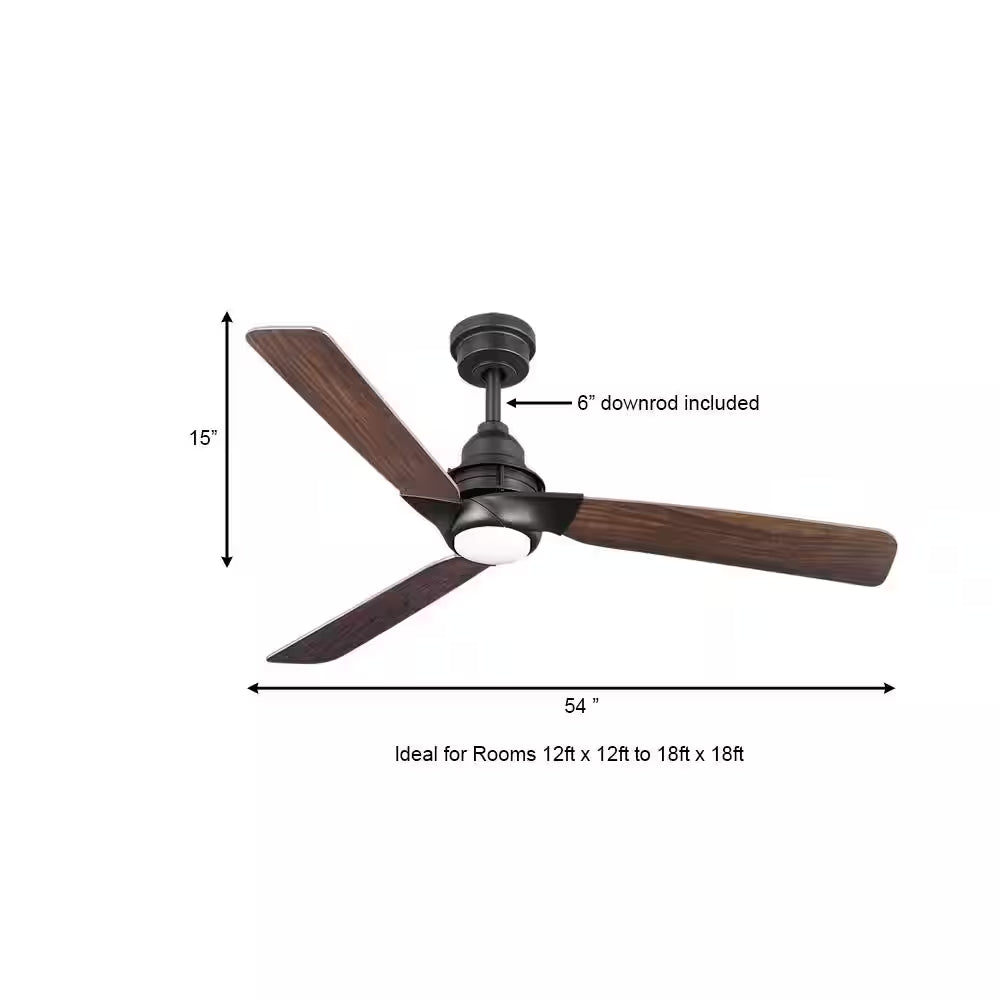 Ester 54-Inch White Color-Changing Integrated LED Ceiling Fan with Light Kit and Remote Control for Indoor/Outdoor Use in Matte Black Finish