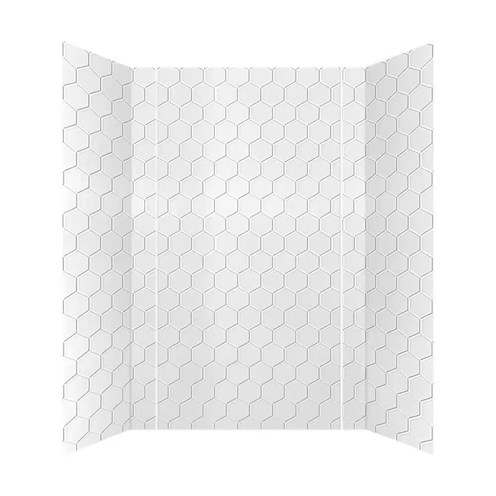 Hex 60" W x 96" H x 42" D 3-Piece Gloss White Glue-Up PVC Tub Surround Wall Panels