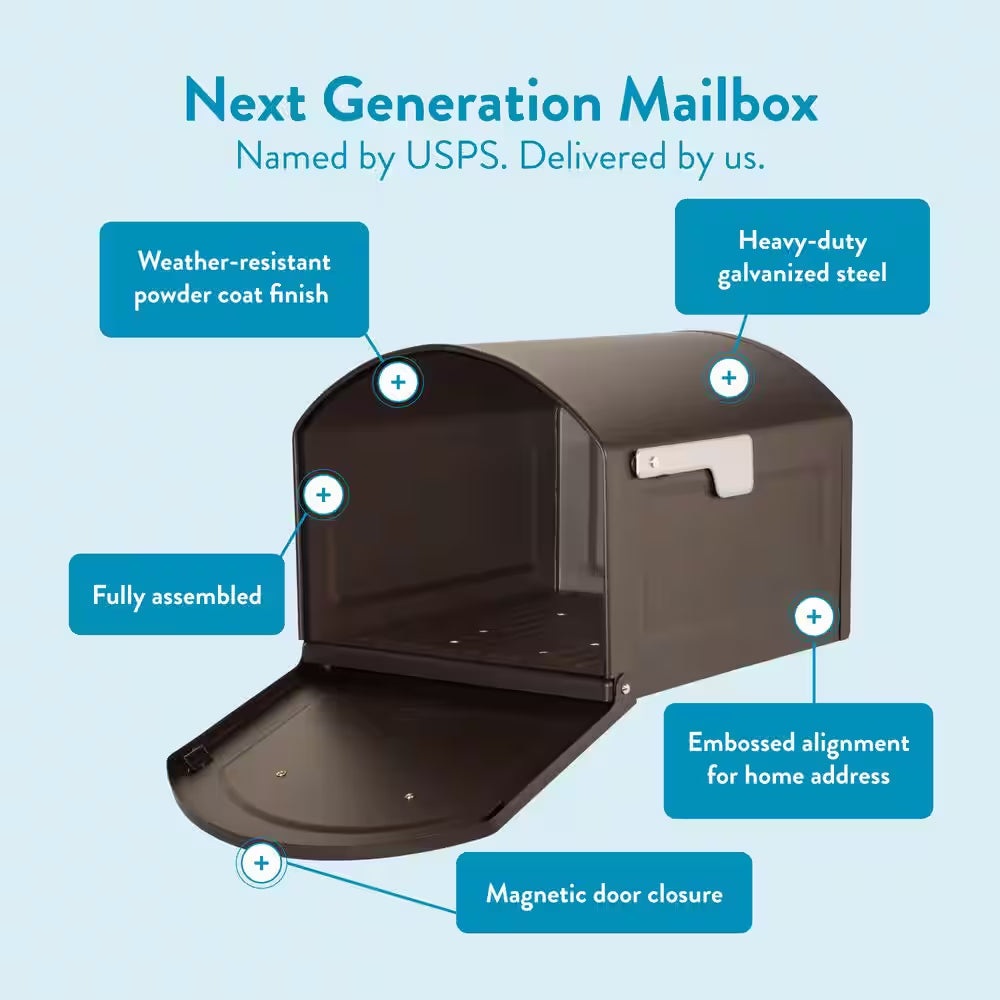 Centennial Extra Large Steel Post Mount Mailbox in Rubbed Bronze Finish with Silver Handle and Flag