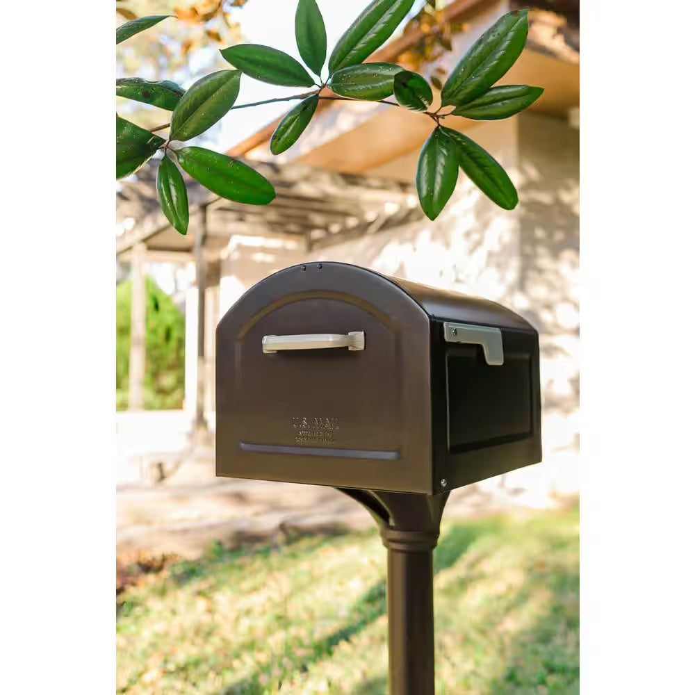 Centennial Extra Large Steel Post Mount Mailbox in Rubbed Bronze Finish with Silver Handle and Flag