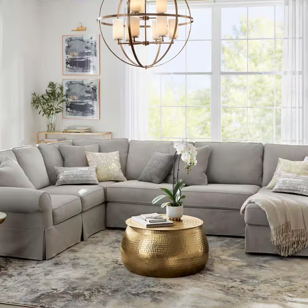 Calluna 30-Inch Gold Round Metal Coffee Table with Lift-Top Storage